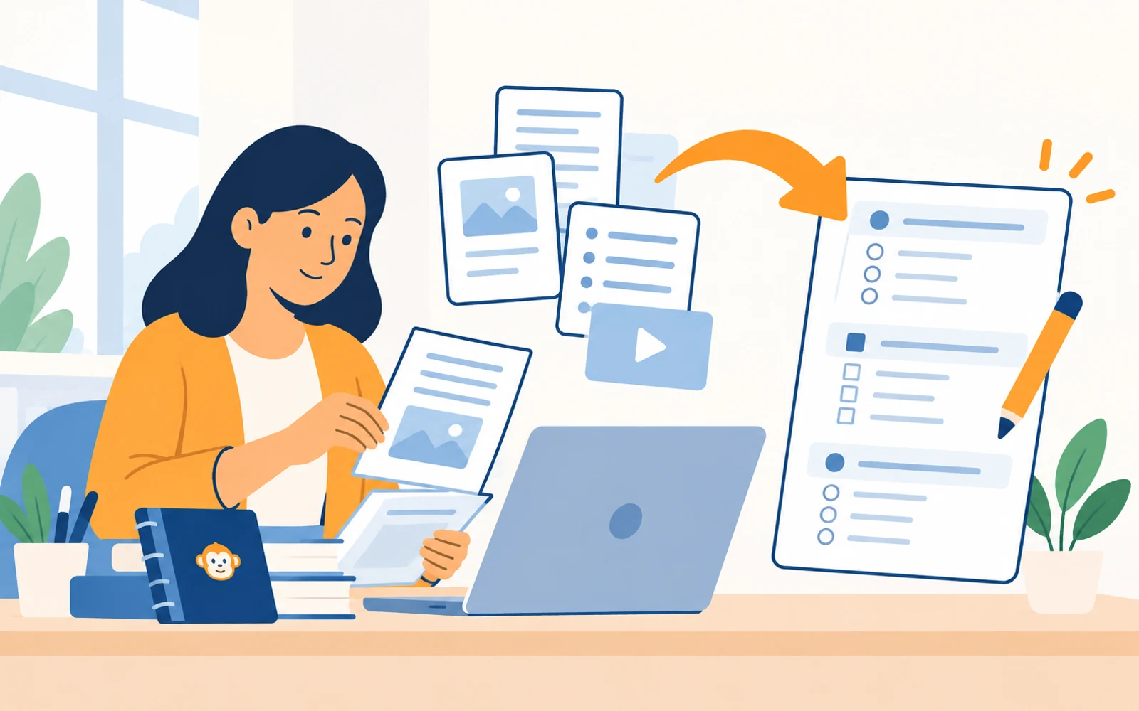 Teacher creating an online exam from teaching material
