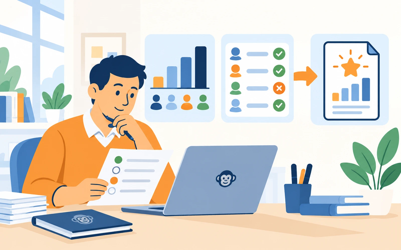Teacher reviewing online exam results to plan the next lesson